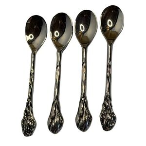 VTG Unbranded Coffee Spoon Silver Silverplate Floral Ornate Set of 4